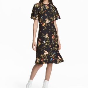Dark Floral Midi High Neck Dress